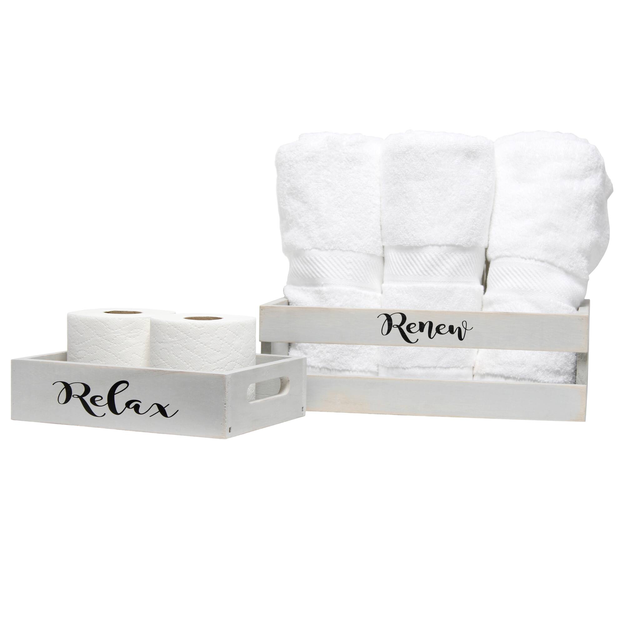 Elegant Designs Small Gray Wash Towel Holder, Frame & Toilet Paper Holder Set